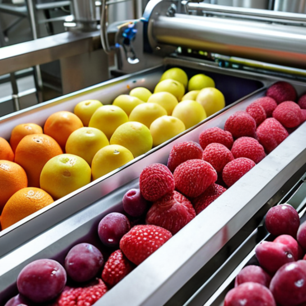 **

A vibrant close-up shot of colorful fruits and vegetables being processed with High Pressure Processing (HPP). The image should convey freshness and preservation, highlighting the technology's ability to maintain the food's natural colors and textures. Focus on the contrast between the raw produce and the finished, HPP-treated product. A subtle background could show a modern juice production facility.

**